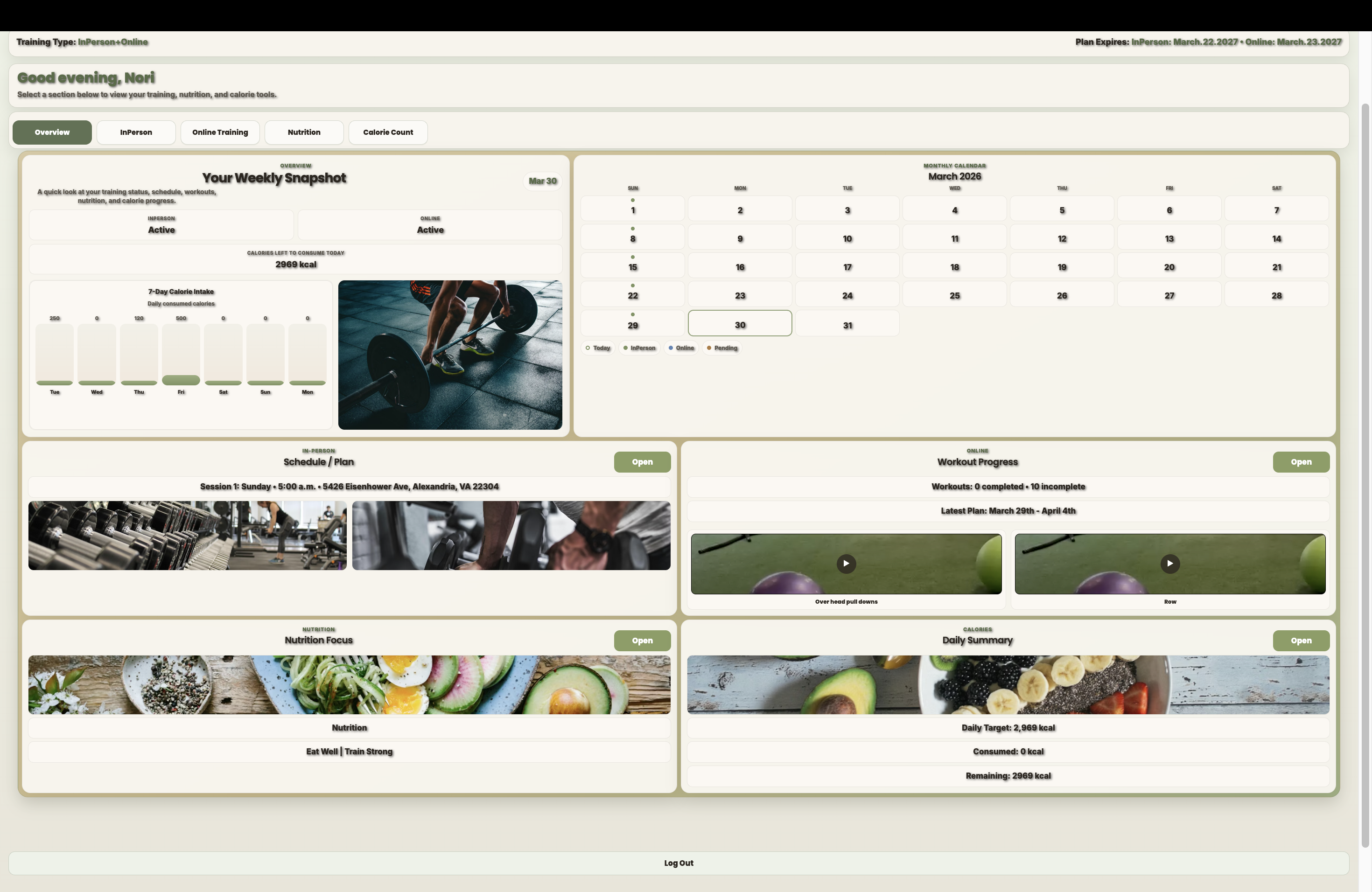 Nori-Fitness dashboard overview preview